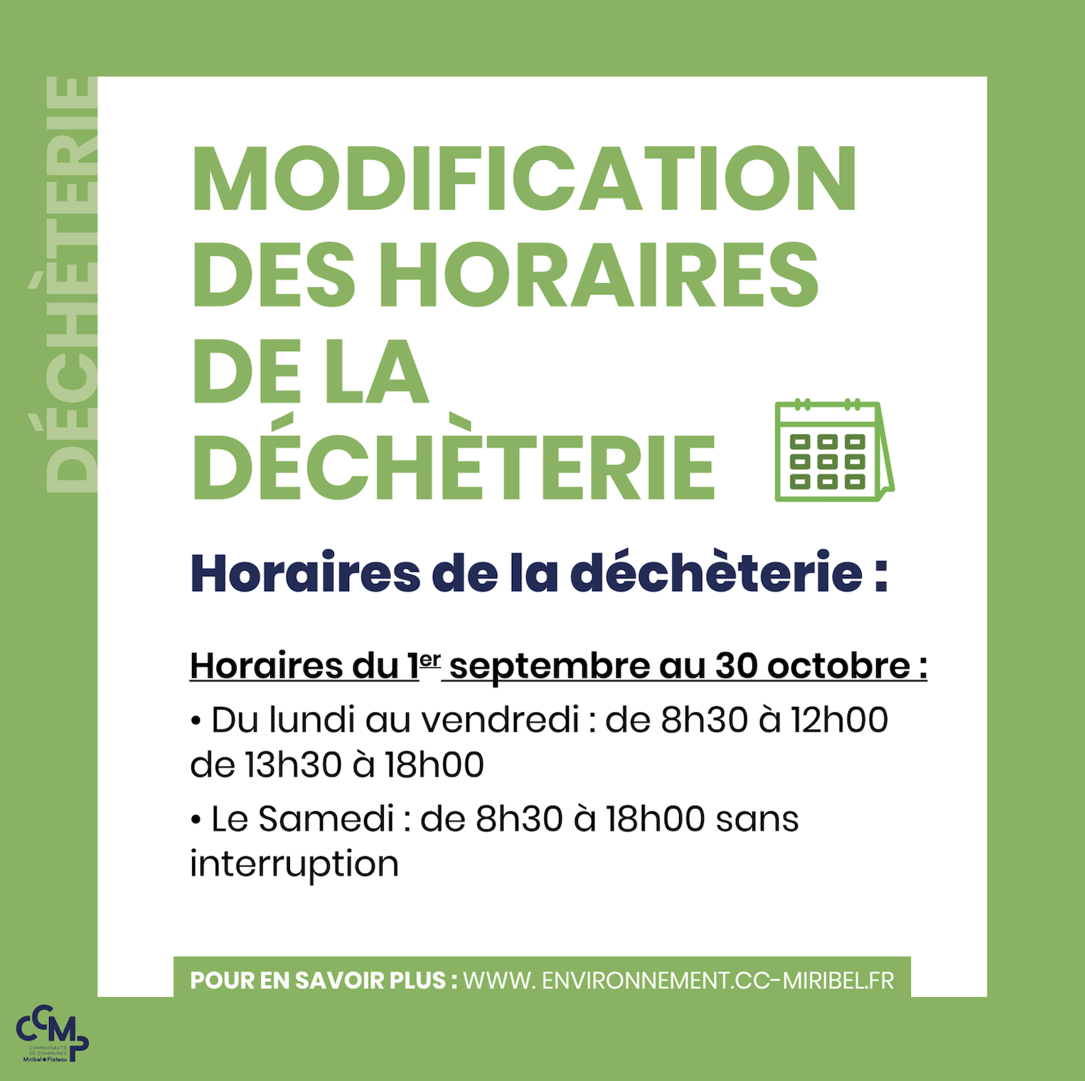 Modification des horaires de la déchèterie