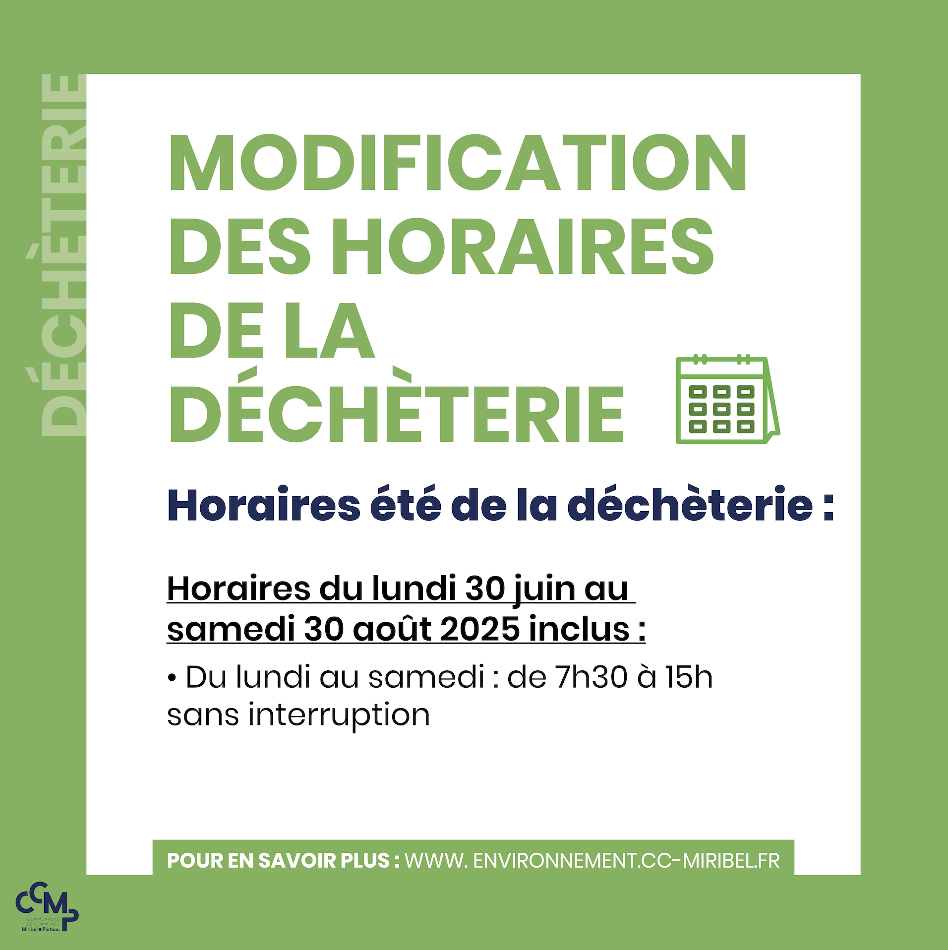 Modification des horaires de la déchèterie
