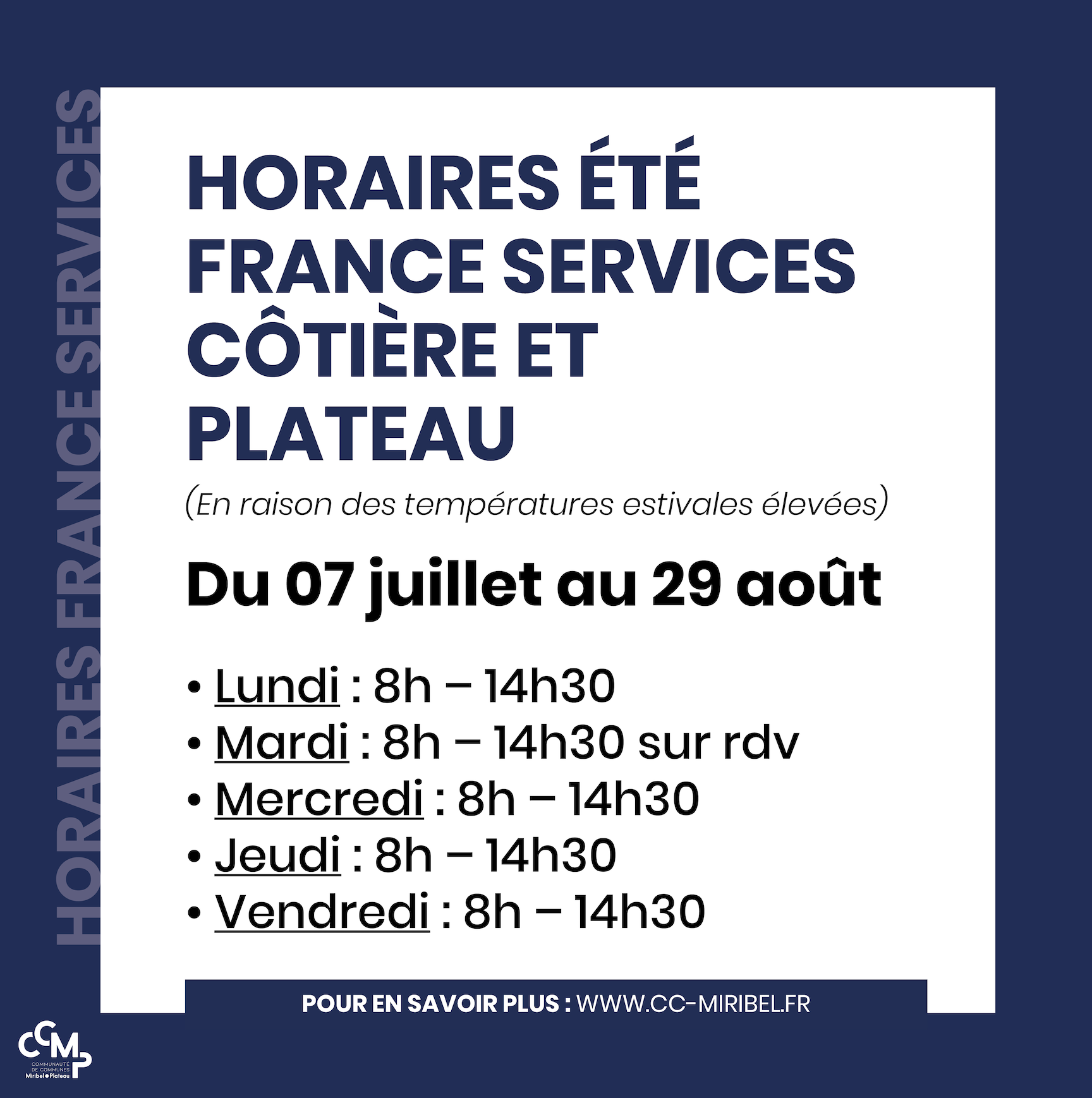 Horaires été France Services Côtière et Plateau