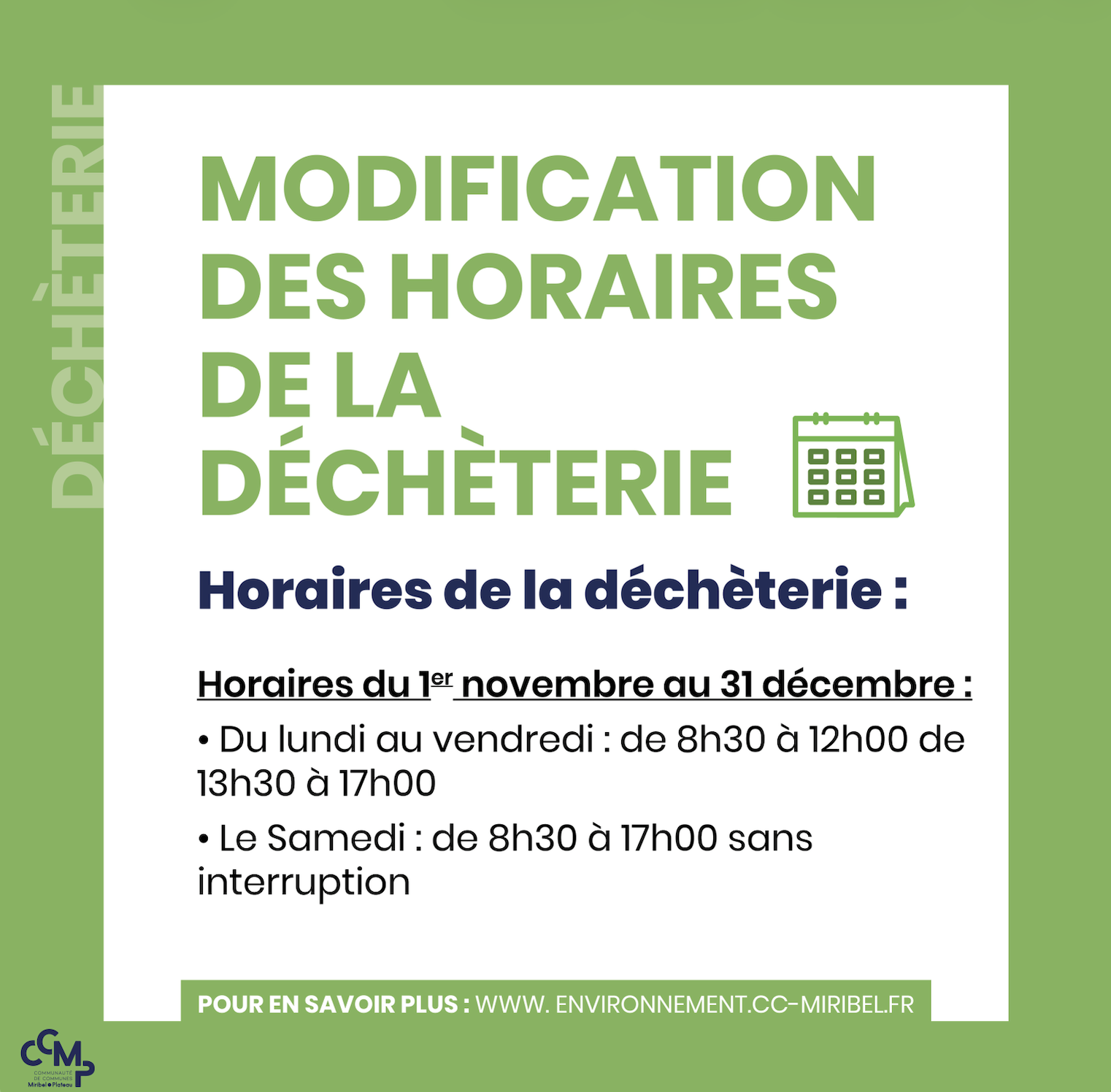 Horaires de la déchèterie